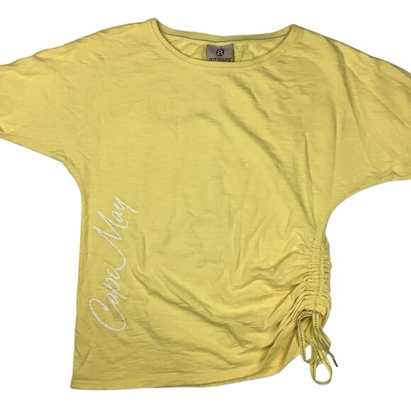 Artisans The Art of Apparel 3/4 Sleeve Top Women's L Cape May Ruched Side Yellow - Picture 5 of 14